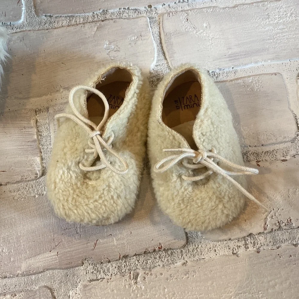 Baby Zara Mini Sherpa lace up shoes & gray fur boots bundle!!